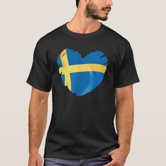 T-shirt Suède Drapeau Sur La Forme Du Coeur Suède (Devant)