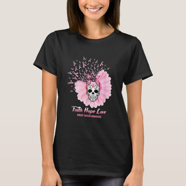 T-shirt Sugar Crâne foi espoir Amour Daisy Cancer du sein (Devant)
