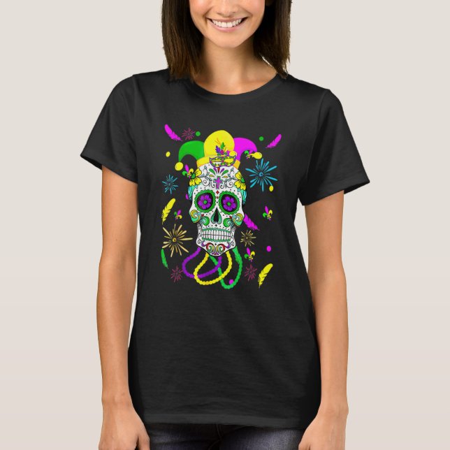 T-shirt Sugar Skull Carnival Mask Jester Hat Mardi Gras Gi (Devant)