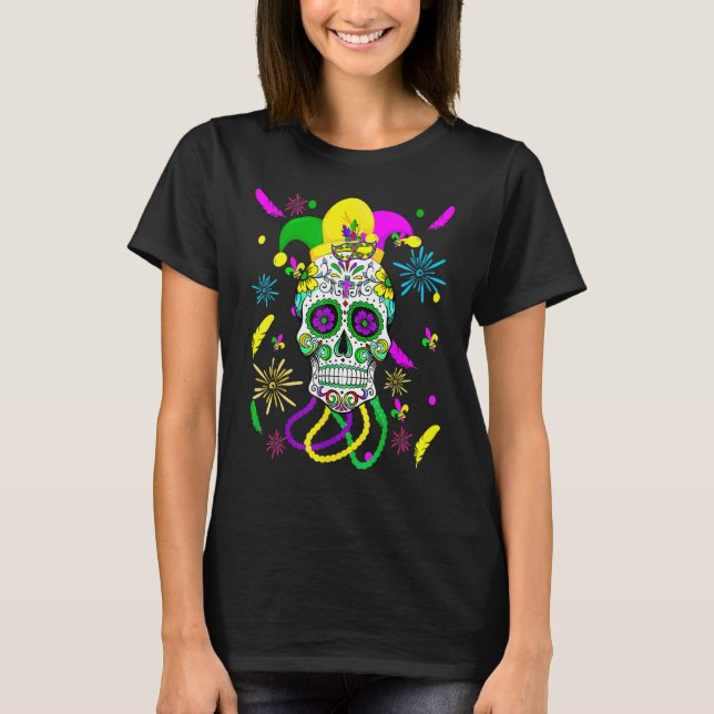 T-shirt Sugar Skull Carnival Mask Jester Hat Mardi Gras Gi (Devant)