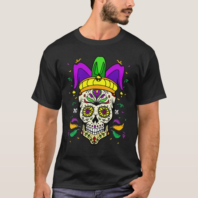 T-shirt Sugar Skull Carnival Mask Jester Hat Mardi Gras Gi (Devant)