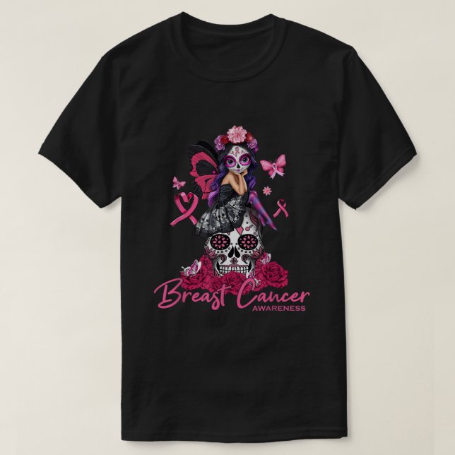 T-shirt Sugar Skull Fight Breast Cancer Awareness Like A G (Design devant)