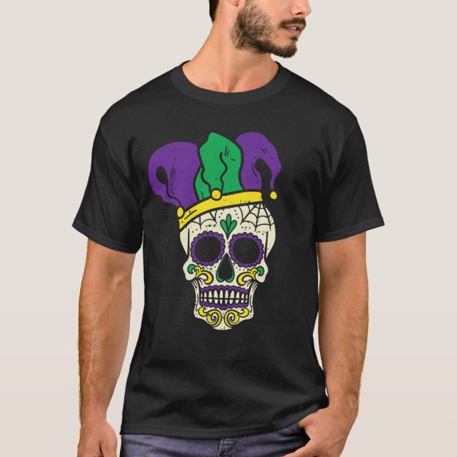 T-shirt Sugar Skull Jester Casquette Funny Mardi Gras Carn (Devant)