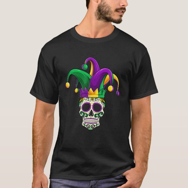 T-shirt Sugar Skull Mardi Gras, Jester Costume Hommes Femm (Devant)