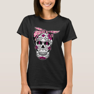 T-shirt Sugar Skull rose Ruban Cool Cancer du sein Cancer