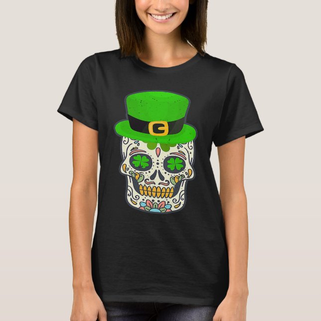 T-shirt Sugar Skull Saint Patricks Day Of Dead Lucky Hallo (Devant)