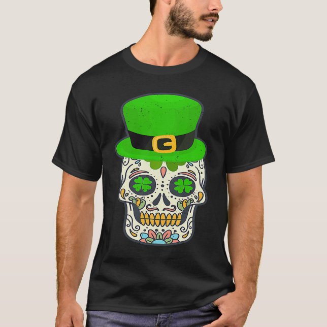 T-shirt Sugar Skull Saint Patricks Day Of Dead Lucky Hallo (Devant)