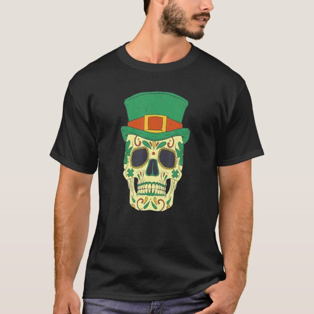 T-shirt Sugar Skull Saint Patricks Day of Dead Mexican Men (Devant)