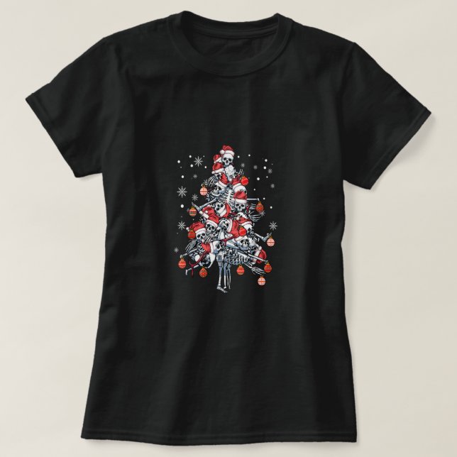 T-shirt Sugar Skull Santa Hat Christmas Tree Funny Xmas (Design devant)
