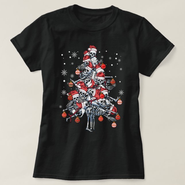 T-shirt Sugar Skull Santa Hat Christmas Tree Funny Xmas (Design devant)