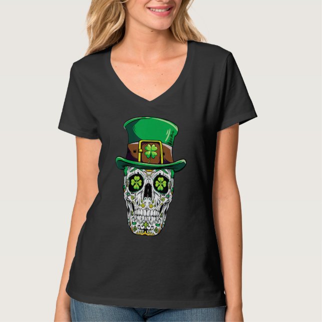 T-shirt Sugar Skull St Patricks Day Of The Dead Women Men  (Devant)