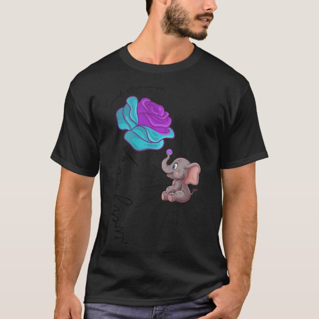 T-shirt Suicide Awareness Flower Elephant Ribbon Graphic  (Devant)