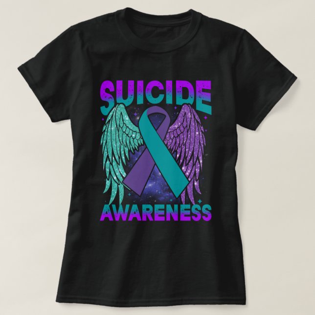 T-shirt Suicide Awareness Shirt Wings and Ribbon Suicide P (Design devant)