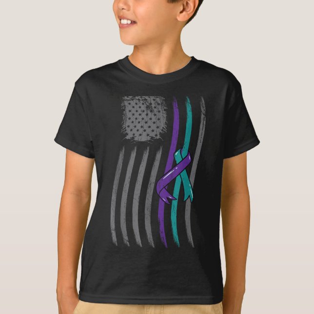 T-shirt Suicide Prevention American Flag Purple Awareness  (Devant)