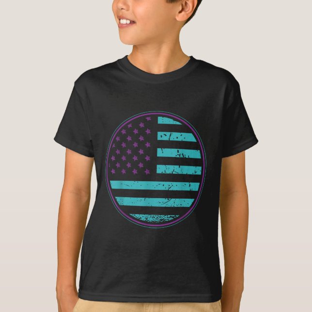 T-shirt Suicide Prevention American Flag Wear Teal Purple  (Devant)