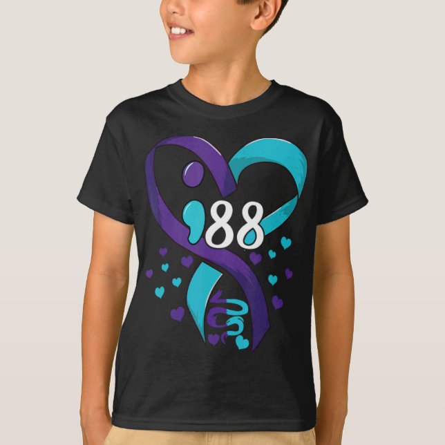 T-shirt Suicide Prevention Awareness 988 Heart Teal And Pu (Devant)