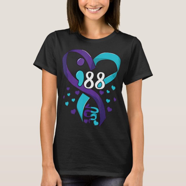 T-shirt Suicide Prevention Awareness 988 Heart Teal And Pu (Devant)