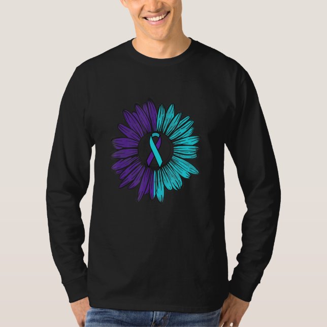 T-shirt Suicide prevention Sunflower Teal Purple (Devant)