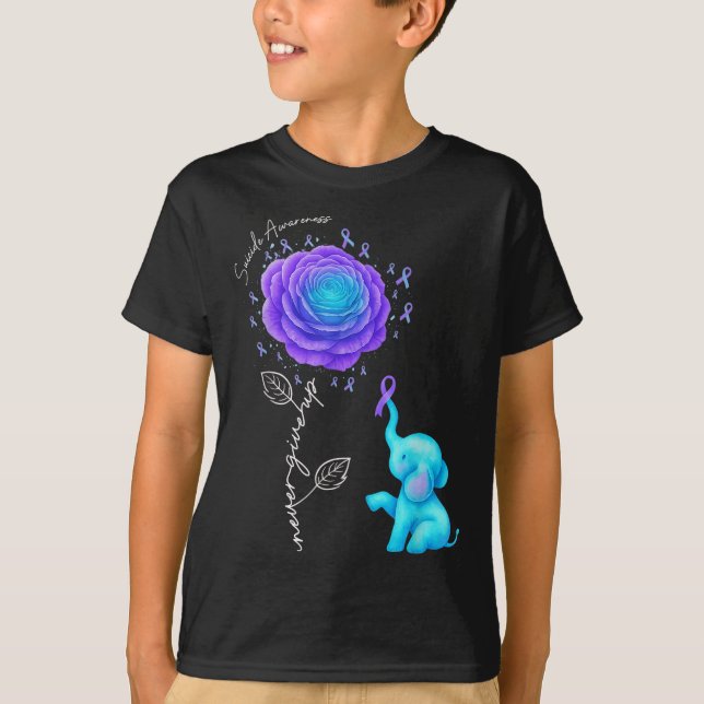 T-shirt Suicide Prevention Teal Purple Flower Elephant Rib (Devant)