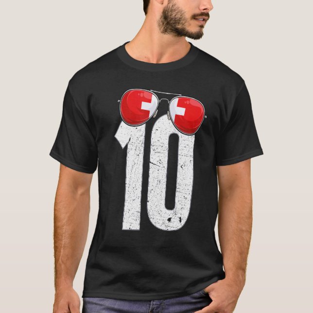 T-shirt Suisse Joueur de football Numéro 10 Drapeau suisse (Devant)