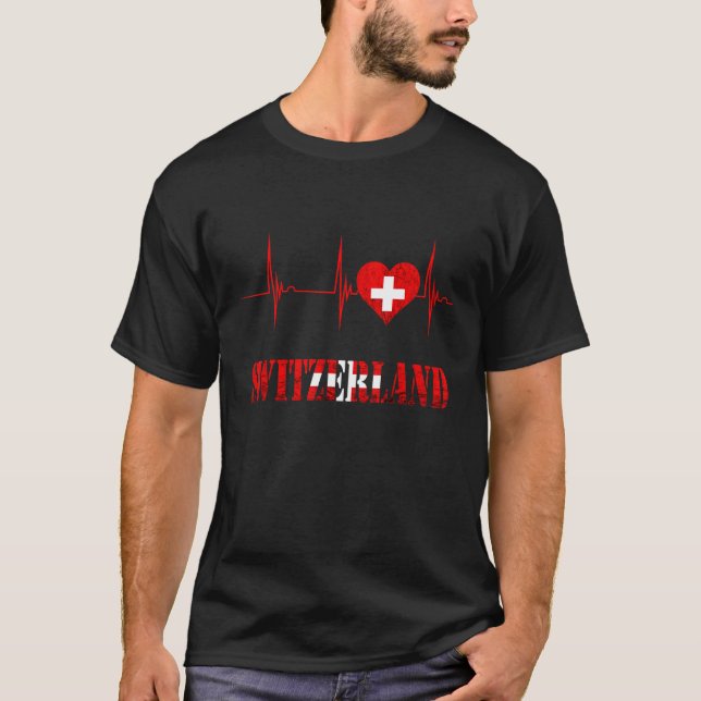 T-shirt Suisse Swiss Drapeau Heartbeat EKG Pulse S (Devant)