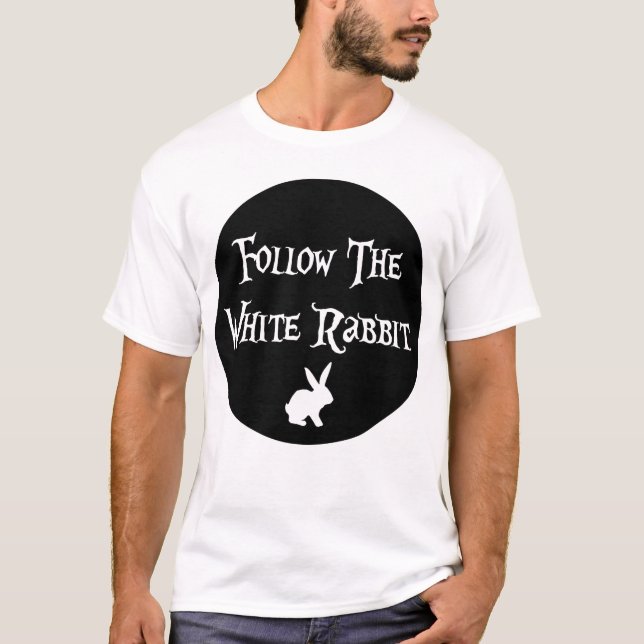 T-shirt Suivez le White Rabbit Alice, cercle noir (Devant)