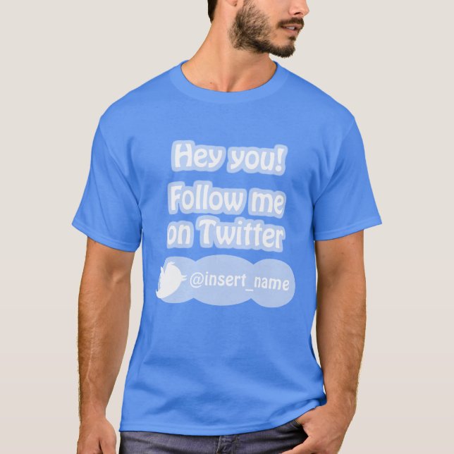 T-shirt Suivez-moi sur des articles de gazouillement (Devant)