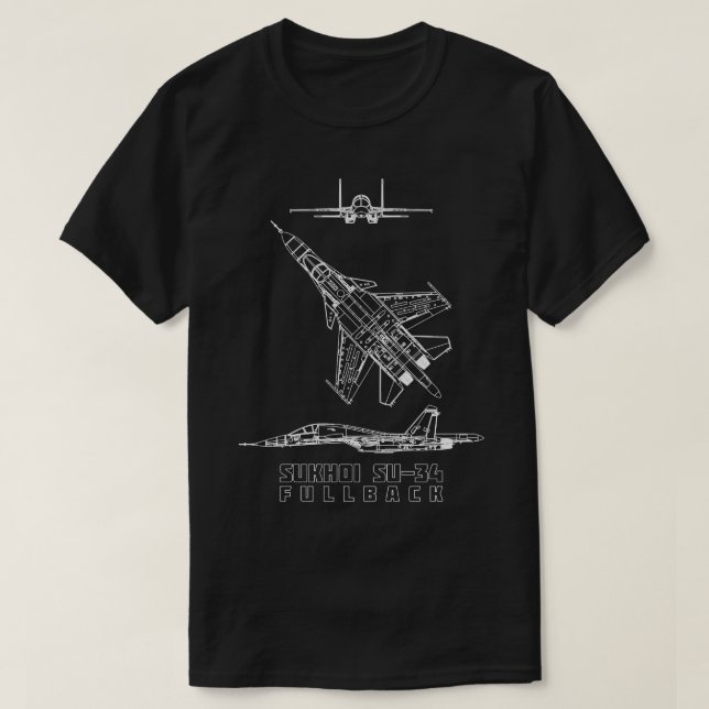 T-shirt Sukhoi Su34 Plan directeur de l'avion de chasse ru (Design devant)