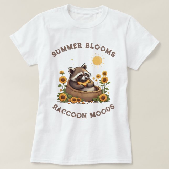 T-shirt Summer Blooms Raccoon Moods (Design devant)
