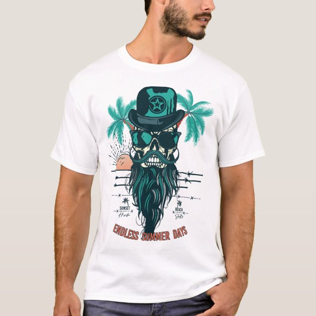 T-shirt summer days Tete de mort barbu hipster skull crane (Devant)