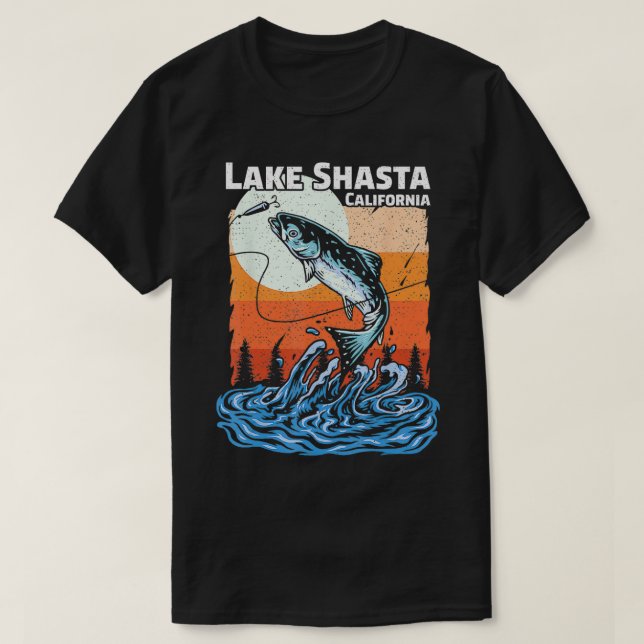 T-shirt Summer Fishing Retro Sunset California Shasta Lake (Design devant)