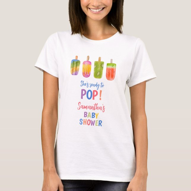 T-shirt Summer Popsicle Maman sera baby shower (Devant)