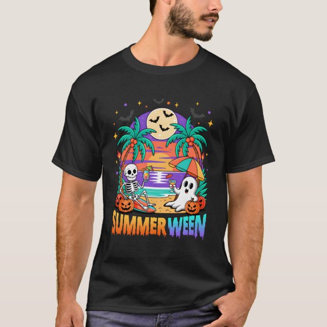 T-shirt Summer Skeleton Party Halloween Vibes V (Devant)