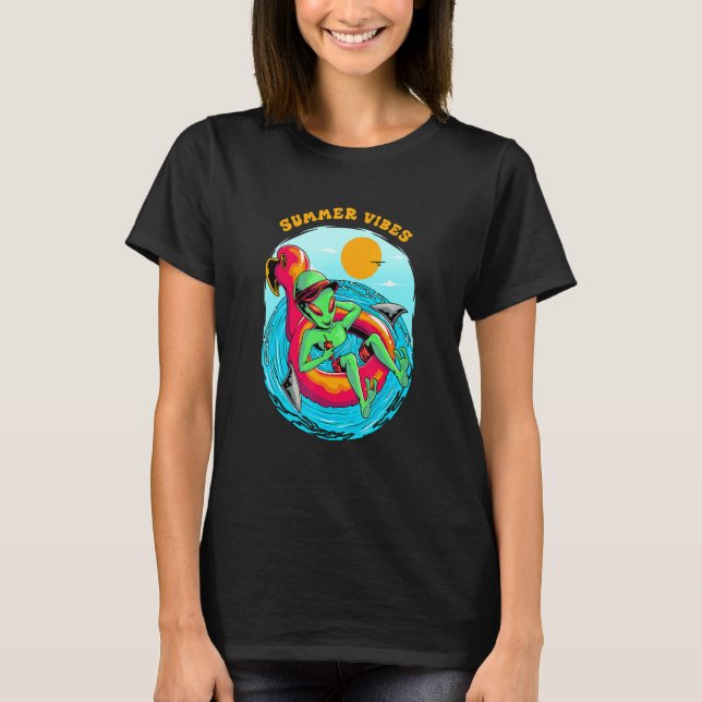 T-shirt Summer Vibes Alien Resting in the Beach Vacation B (Devant)
