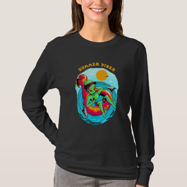 T-shirt Summer Vibes Alien Resting in the Beach Vacation B (Devant)