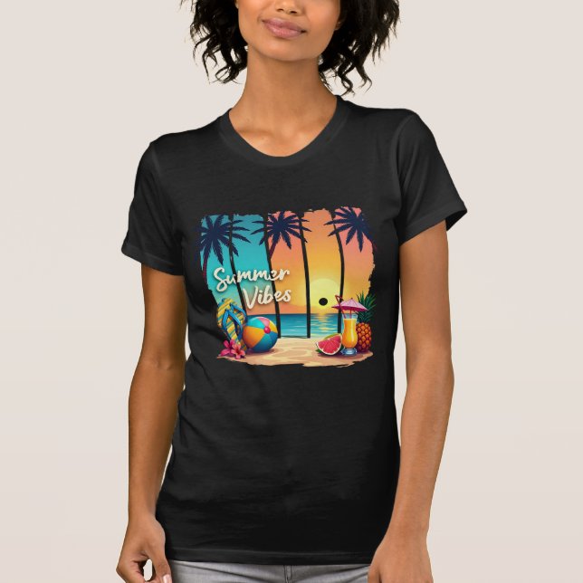T-shirt Summer Vibes Beach Scène - Coucher de soleil tropi (Devant)