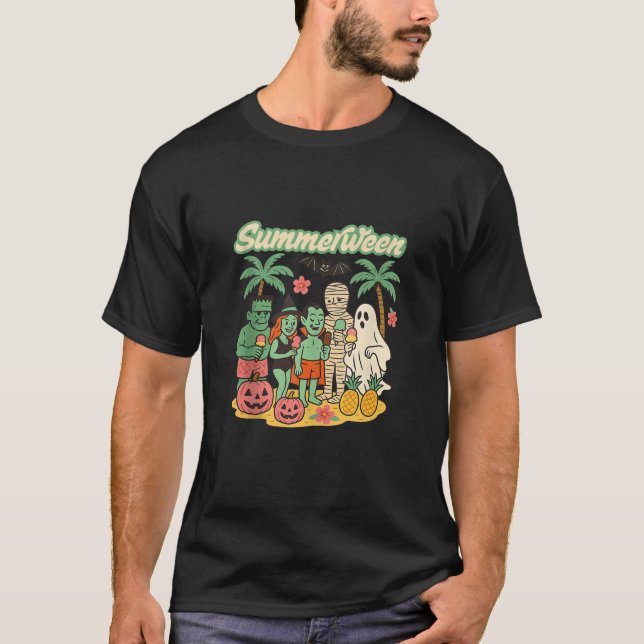 T-shirt Summerween Beach Monsters Crème Glacée Citrouilles (Devant)