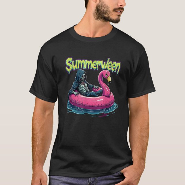T-shirt Summerween Grim Reaper Flamant rose gothique Hallo (Devant)