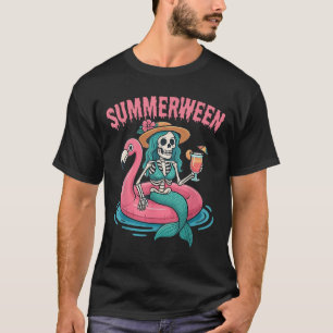 T-shirt Summerween Mermaid Skeleton Beach Flamant rose Hal