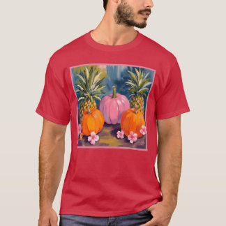 T-shirt Summerween Pink Pumpkin Pineapple Hibiscus Hallowe