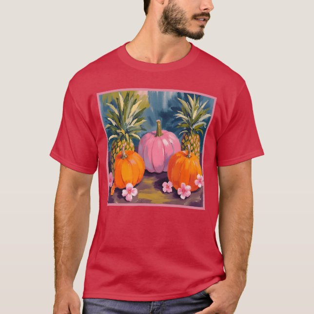 T-shirt Summerween Pink Pumpkin Pineapple Hibiscus Hallowe (Devant)