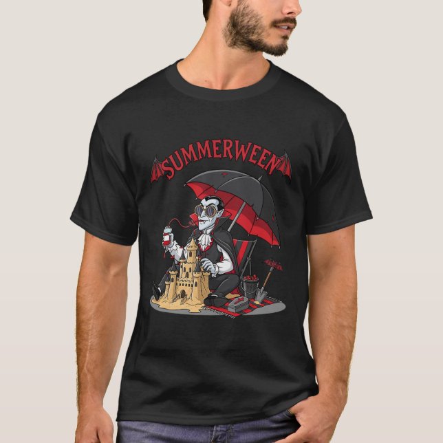 T-shirt Summerween Plage Vampire Dracula Sandcastle Gothiq (Devant)