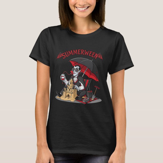 T-shirt Summerween Plage Vampire Dracula Sandcastle Gothiq (Devant)