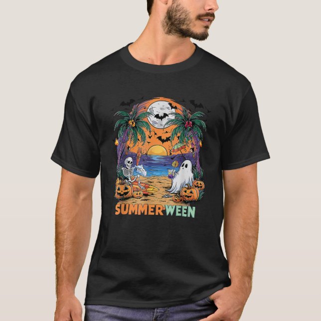 T-shirt Summerween Skeleton Beach Party Halloween Vibes (Devant)