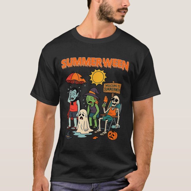 T-shirt Summerween Skeleton Beach Party Halloween Vibes 1 (Devant)