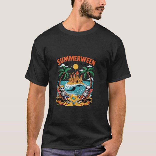 T-shirt Summerween Skeleton Beach Party Halloween Vibes Ta (Devant)