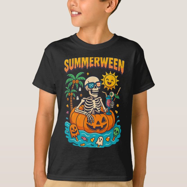 T-shirt Summerween Skeleton Vibes Chillin Dans Un Flo Citr (Devant)