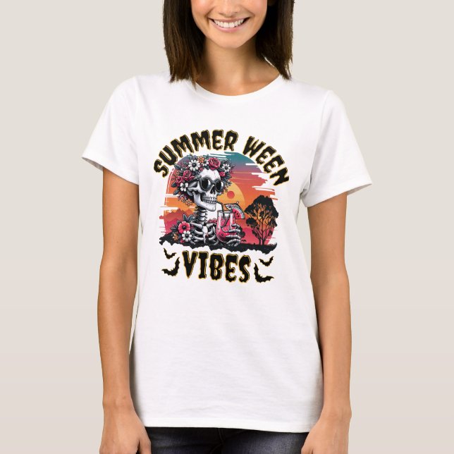 T-shirt Summerween Sunset Floral Skeleton Watermelon Juice (Devant)
