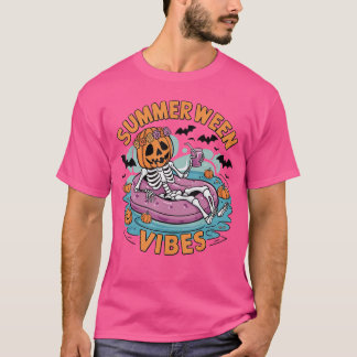 T-shirt Summerween Vibes Halloween Summer Fun Flamingo Ske
