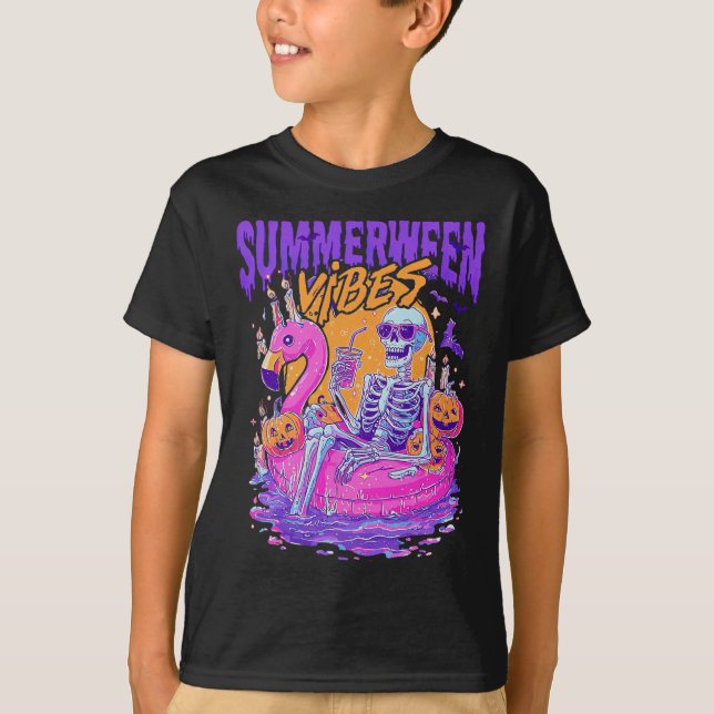 T-shirt Summerween Vibes Skeleton Citrouille Vacances Éffr (Devant)